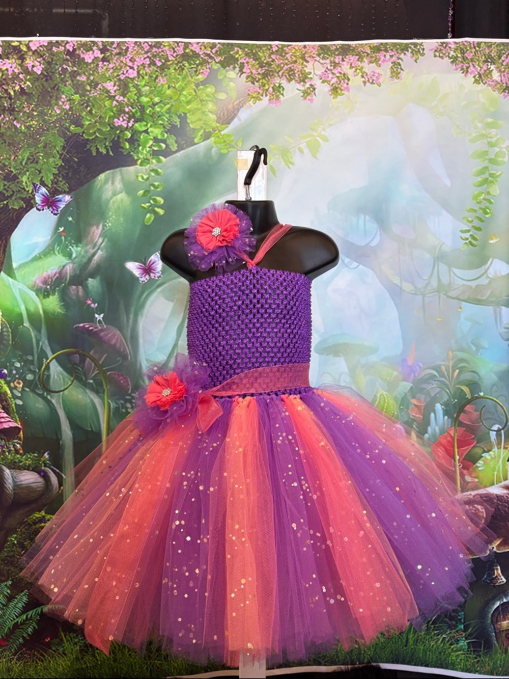 Handmade Purple/Coral Sequin Tulle Tutu Girls Dress